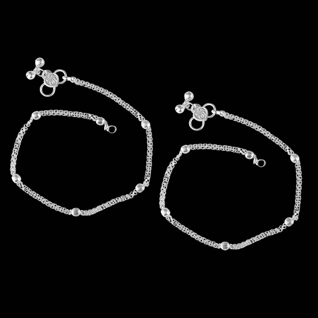 Vighnaharta Traditional White Metal Anklets Payal Pair for Women Girls
