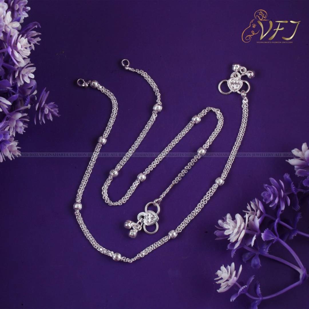 Vighnaharta Traditional White Metal Anklets Payal Pair for Women Girls