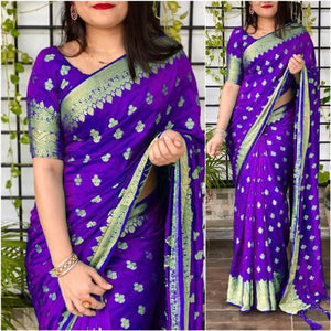 Stylish Lichi Silk Jacquard Saree With Blouse Piece For Women
