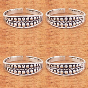 Oxidised Silver Women Toe Rings (2 Pair Combo)