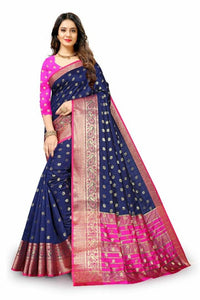 Trendy Silk Sarees With Beautiful Weaving Border For Women
