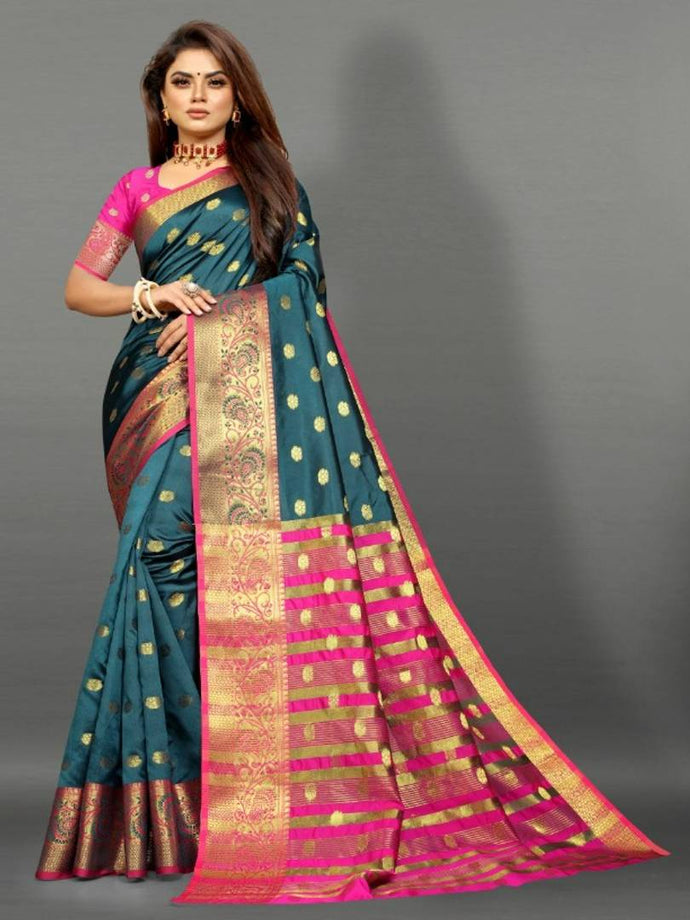 Trendy Silk Saree With Beautiful Weaving Border For Women