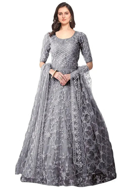 Fabulous Net Embroidered Gown With Dupatta For Women