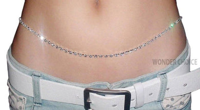 Crystal White Silver Plated, 39 Inch Kamarband Belly Chain for Women and Girls