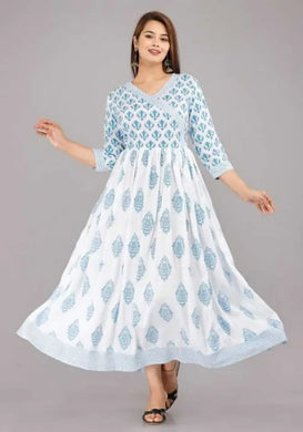 Women Rayon Printed A-Line Gown