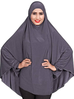 Women Chaderi Lycra Stretchable Stitched Plain Islamic Hijab With Well And Sleeve