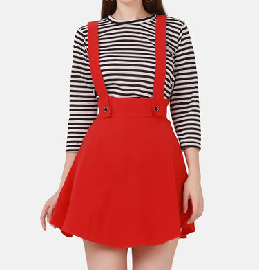 Stylish Cotton Blend Red Pinafore Skirts For Women