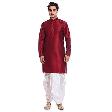 MAG Men's Silk Regular Kurta Dhoti (RG-1565-$JA_Red)