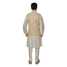 Load image into Gallery viewer, Mag Men&#39;s Cream Matching silk Kurta Churidhar With Gold For Men For Men Waistcoat