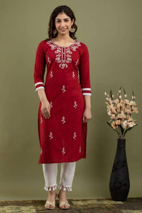 Women Cotton Chickenkari kurta with pant