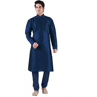 UnM Men's Silk Blend Kurta Pyjama (Unm-2-Kp-Blu-38_Navy Blue_38)
