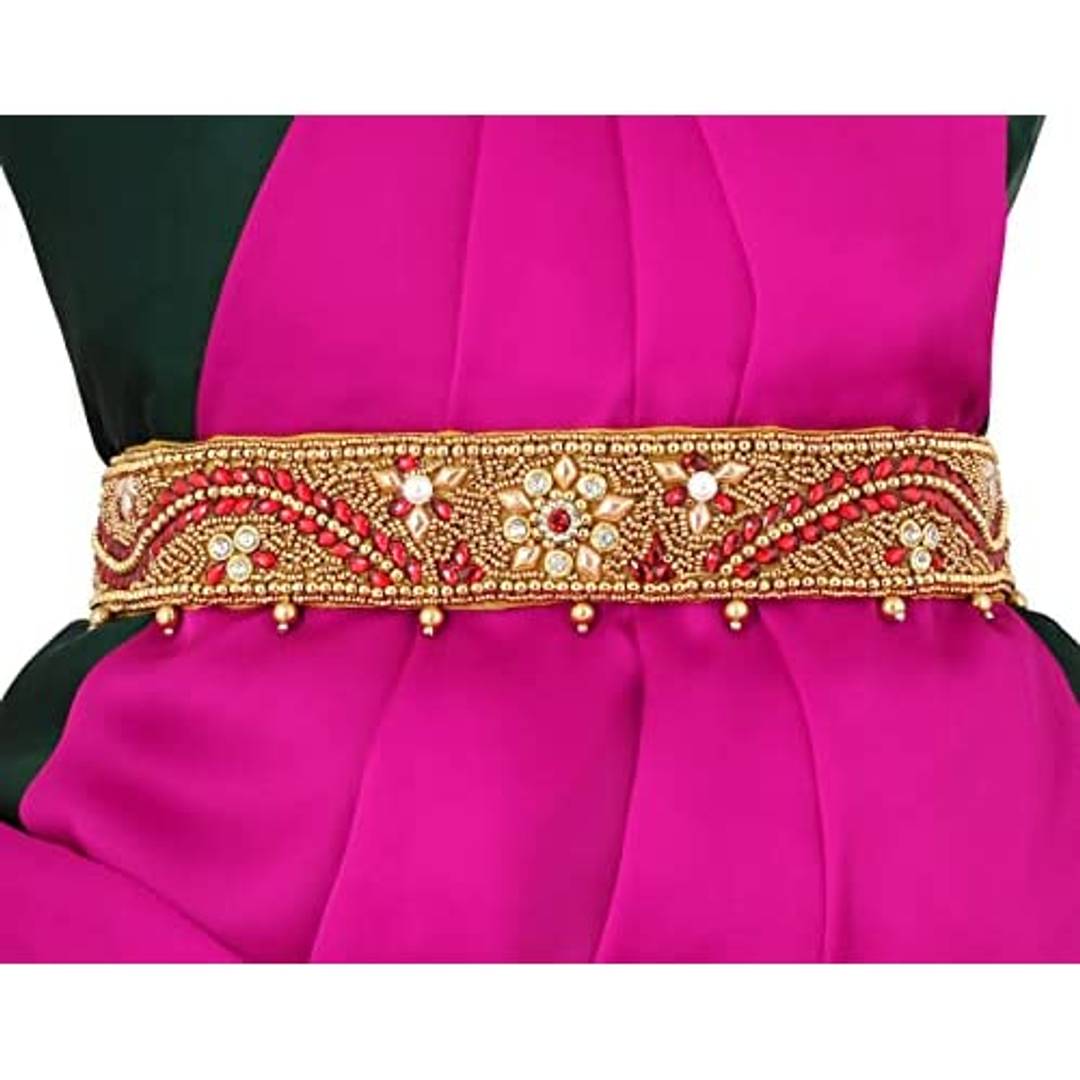 Digital CRAFT stretchable Cloth Vaddanam kamarbandhani, waist belt,belly chain.  This is a Traditional Belt called Kamarbandh, Waist Belt or Belly Chain wore on Saree or traditional Gown or Lehenga. Traditional look with embroidered Golden Belt ( Kmarbandh ) for wedding season. Jewellery Golden Zari Embroidery Wedding Saree Waist Belt, Belly Chain, Wide Hand Embroidery.