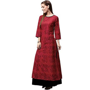 Amayra Women's Cotton Straight Kurti (Red and Black; Small)