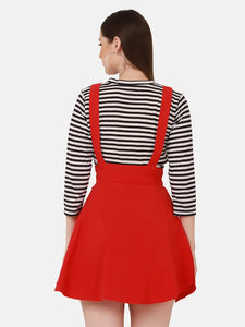 Pretty Cotton Blend Red Pinafore Skirt For Women