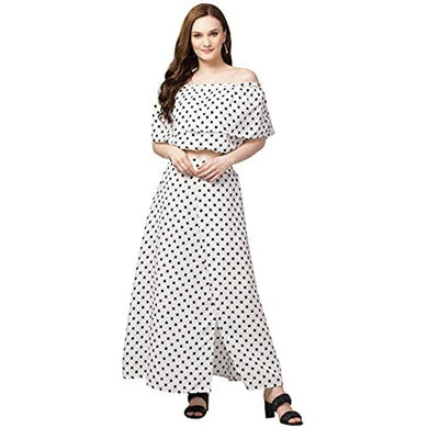 Women Top and Skirt Set Crepe (Small, White)