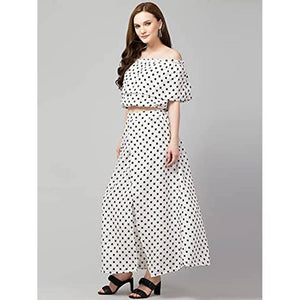 Women Top and Skirt Set Crepe (Small, White)