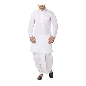 Royal Men's 100% Cotton White Kurta And Dhoti Set