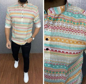 Classic Cotton Blend Printed Short Kurti for Men