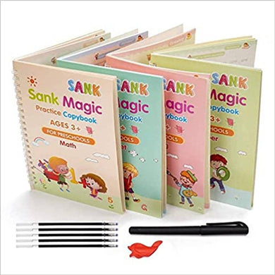 Magic Practice Copybook, Number Tracing Book for Preschoolers with Pen, Magic Calligraphy Copybook Set Practical Reusable Writing Tool Simple Hand Lettering (4 BOOK + 10 REFILL+ 2 Pen +2 Grip)