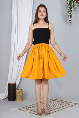Trendy Rayon Yellow Solid Mini Skirt For Women