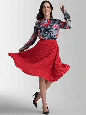 Elegant Red Crepe Solid Skirts For Women And Girls