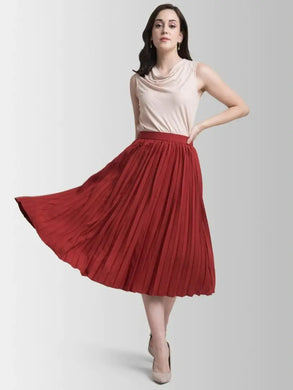 Elegant Maroon Crepe Solid Skirts For Women And Girls