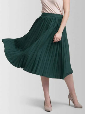 Elegant Green Crepe Solid Skirts For Women And Girls