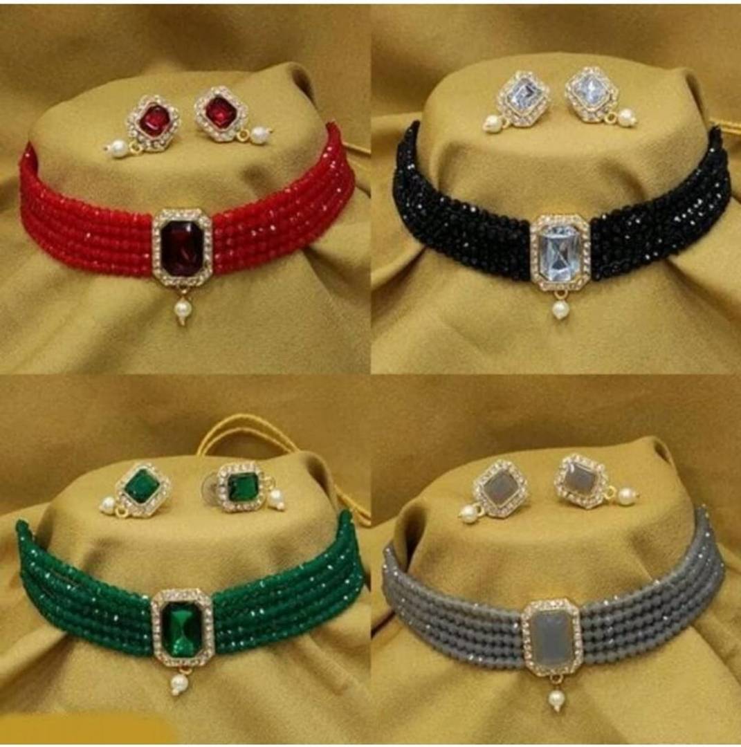 Stylish Artificial Stone Choker Jewelry Sets Combo For Women Set Of 4