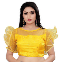 Load image into Gallery viewer, Metloke Womens Ready made Satin with Net Ruffle Sleeves Stitched Padded Blouse