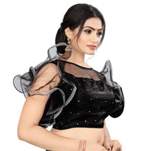 Load image into Gallery viewer, Metloke Womens Ready made Satin with Net Ruffle Sleeves Stitched Padded Blouse