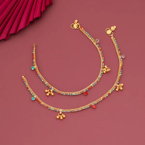 Trendy Alloy Pair Of Gold Plated Anklets For Women