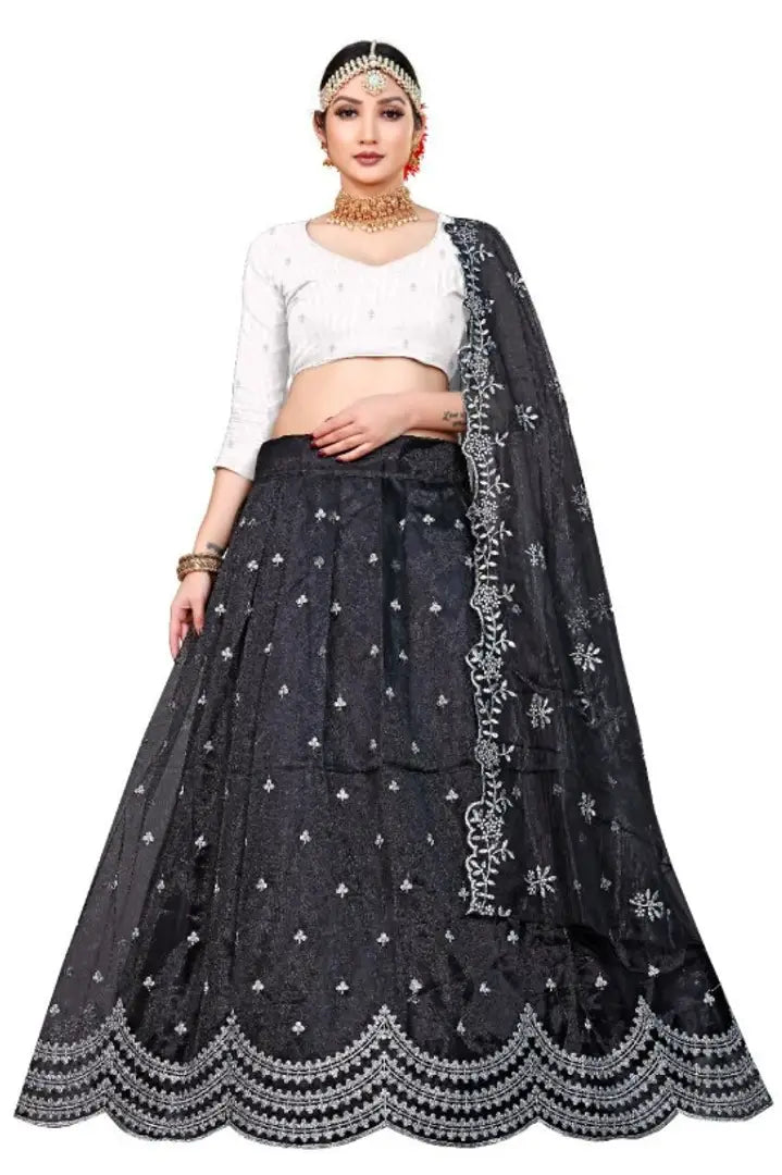 Stunning Heavy Net Embroidered Semi Stitched Lehenga Choli With Dupatta For Women