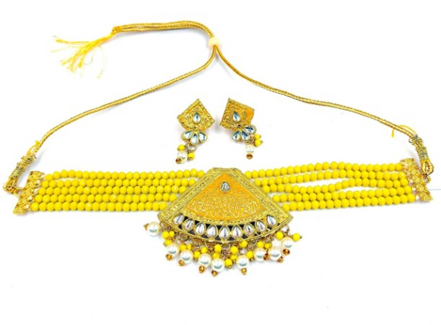 Stylish Fancy Brass Meenakari Style Jewellery Choker Set For Women