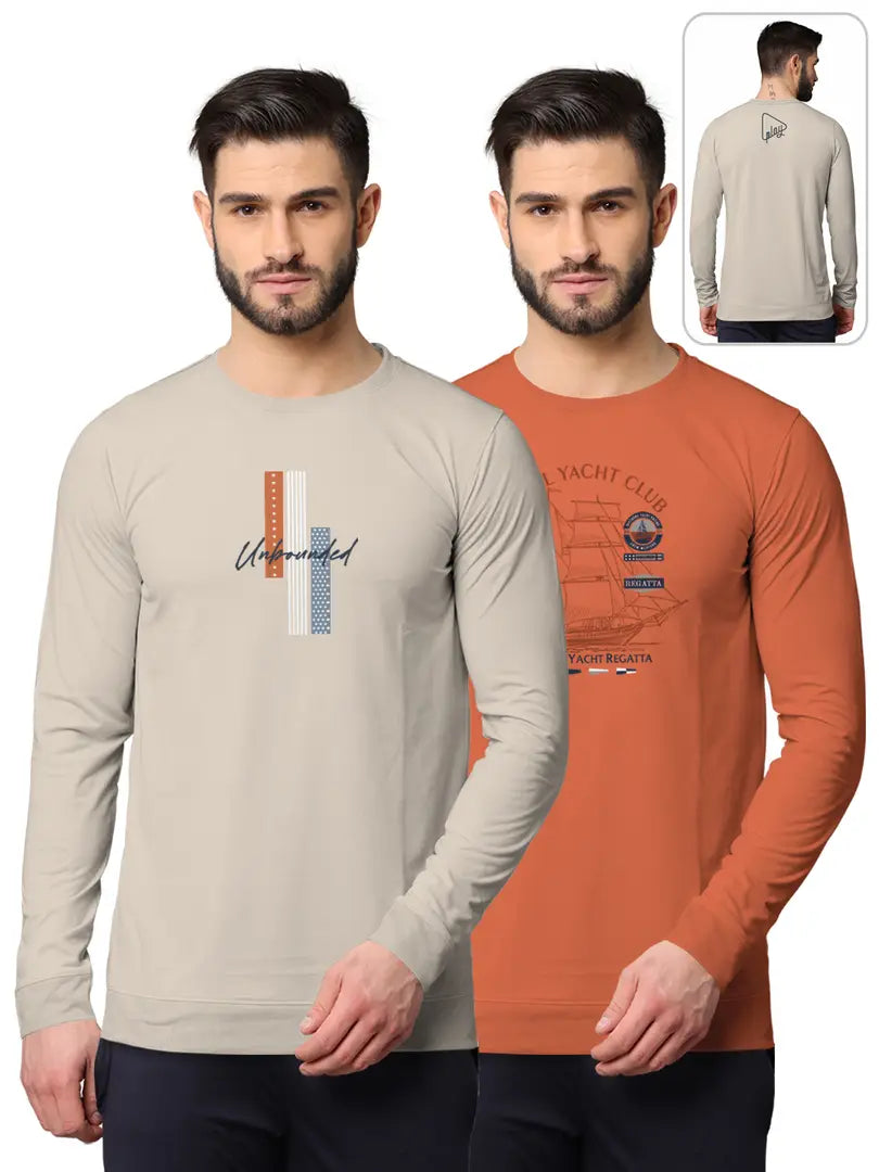 Stylish Fancy Cotton Blend Round Neck Long Sleeves Printed Sweatshirts Combo For Men Pack Of 2