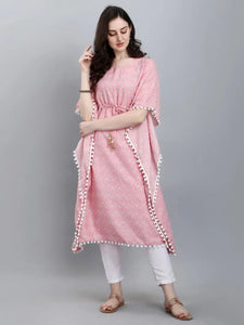 Women/Girls Cotton Blend  Printed kaftan Below Knee Pink