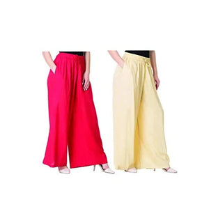 Attractive Solid Cotton Blended Flared Trousers Combo For Women Pack Of 2