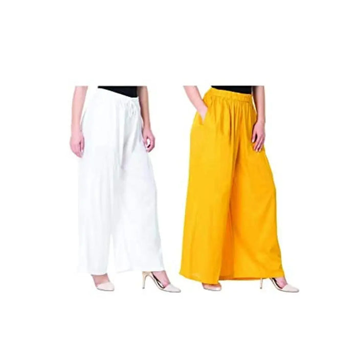 Attractive Solid Cotton Blended Flared Trousers Combo For Women Pack Of 2