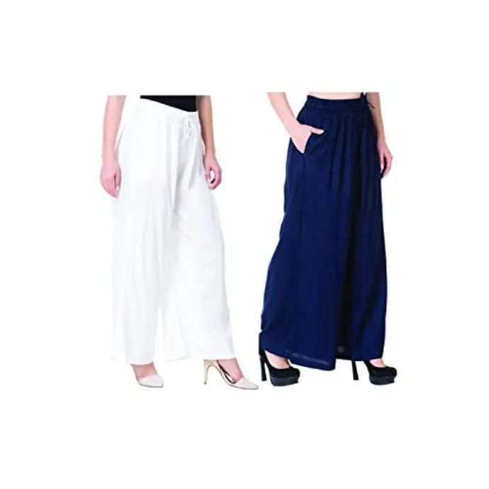 Attractive Solid Cotton Blended Flared Trousers Combo For Women Pack Of 2