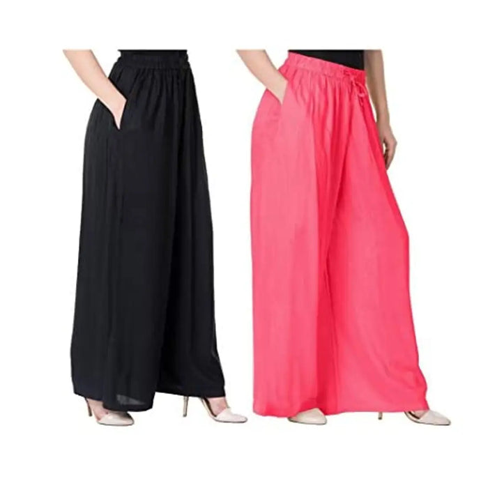 Attractive Solid Cotton Blended Flared Trousers Combo For Women Pack Of 2