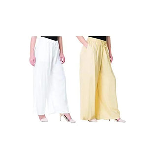 Attractive Solid Cotton Blended Flared Trousers Combo For Women Pack Of 2