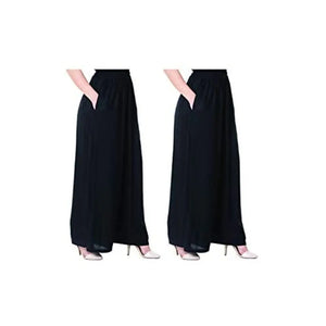 Attractive Solid Cotton Blended Flared Trousers Combo For Women Pack Of 2