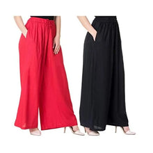 Load image into Gallery viewer, Attractive Solid Cotton Blended Flared Trousers Combo For Women Pack Of 2