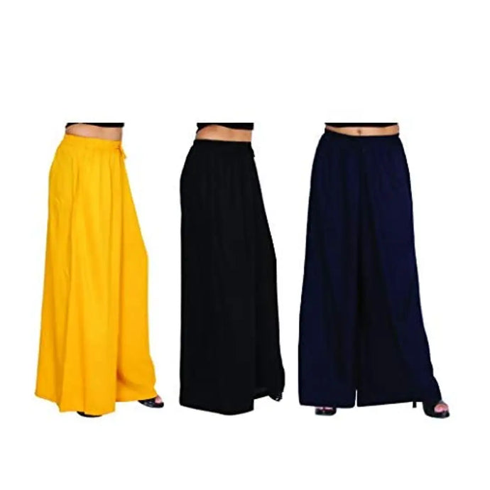 Attractive Solid Cotton Blended Flared Trousers Combo For Women Pack Of 3