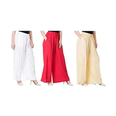 Attractive Solid Cotton Blended Flared Trousers Combo For Women Pack Of 3