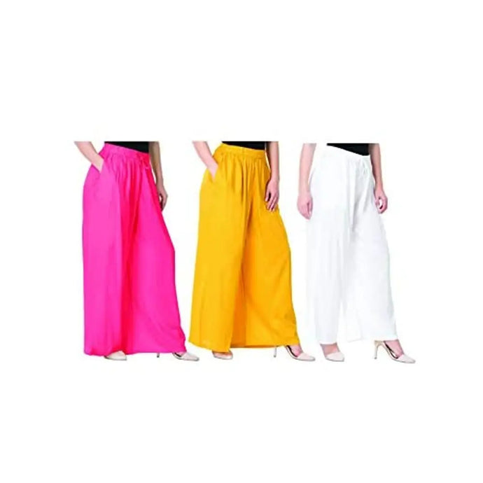 Attractive Solid Cotton Blended Flared Trousers Combo For Women Pack Of 3