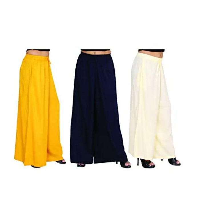 Attractive Solid Cotton Blended Flared Trousers Combo For Women Pack Of 3