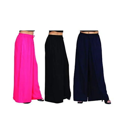 Attractive Solid Cotton Blended Flared Trousers Combo For Women Pack Of 3