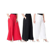 Load image into Gallery viewer, Attractive Solid Cotton Blended Flared Trousers Combo For Women Pack Of 3