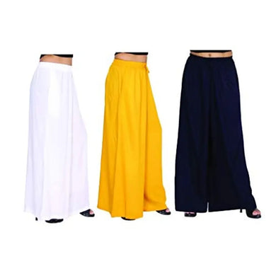 Attractive Solid Cotton Blended Flared Trousers Combo For Women Pack Of 3