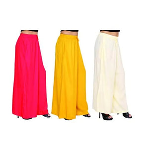 Attractive Solid Cotton Blended Flared Trousers Combo For Women Pack Of 3